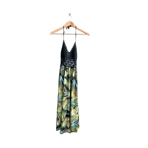 Amiani Boho Beach Dress Tropical Print Crochet Halter Top Women's L/XL - Picture 1 of 8